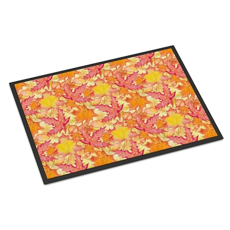Jensendistributionservices Fall Leaves Watercolor Red Indoor or Outdoor Mat; 18 x 27 in. MI627784